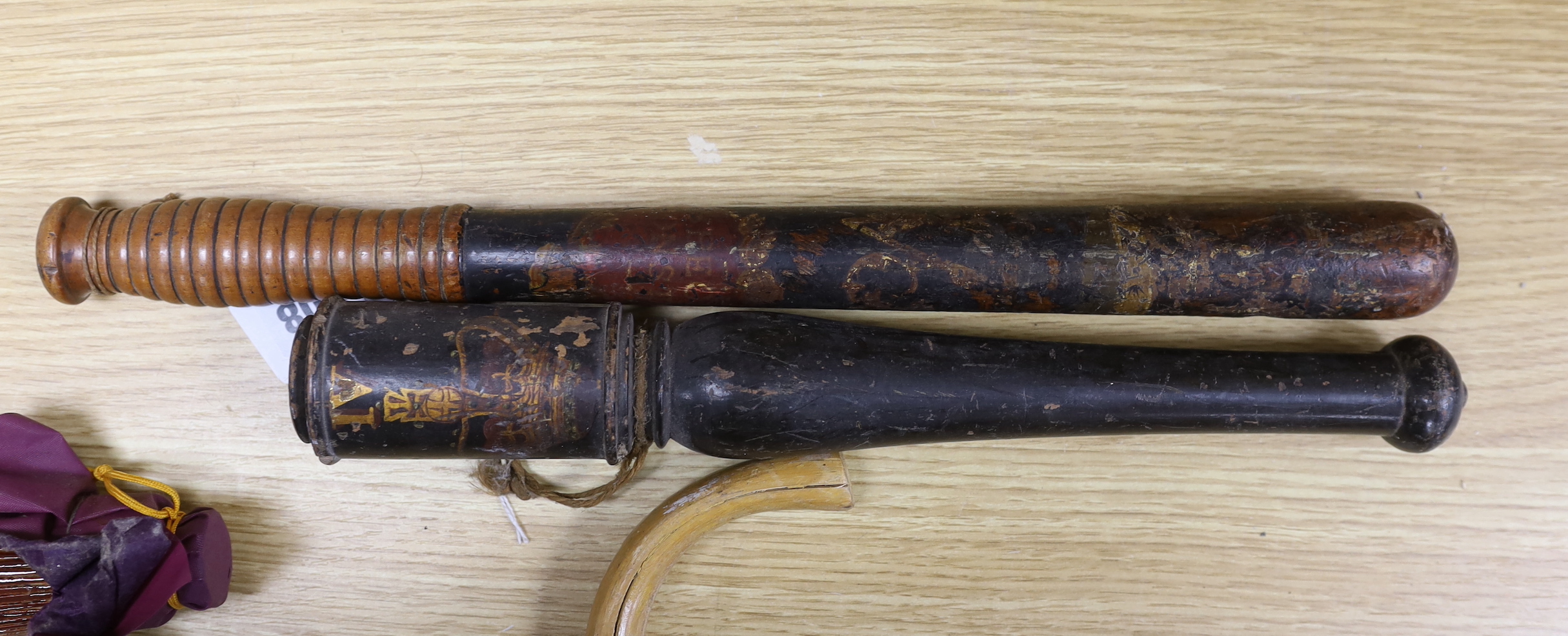 A George IV and a Victorian truncheon, 42cm long (2)